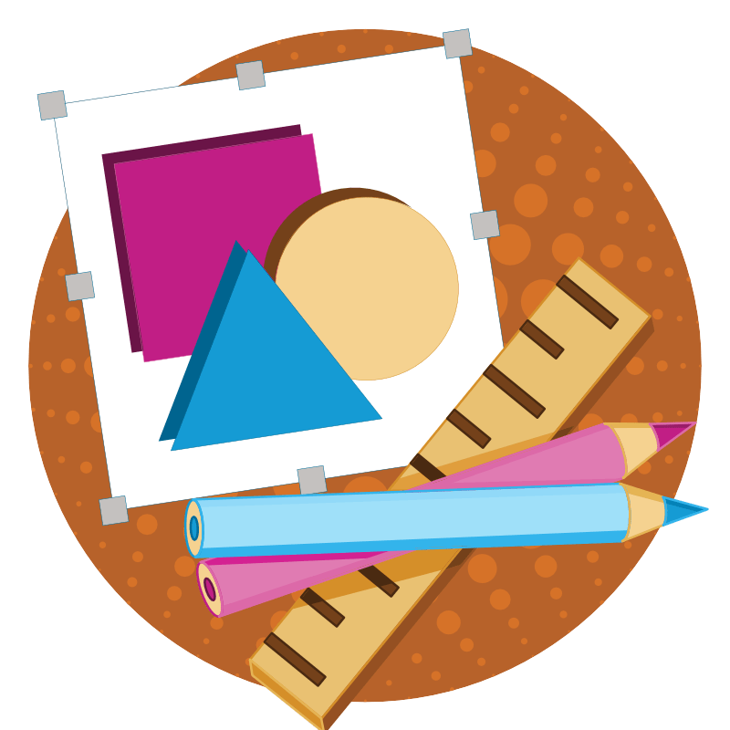 Graphic Design illustration - pencils, a ruler and geometric shapes