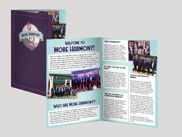 More Harmony welcome folder, featuring graphic design by Little Bird Creative